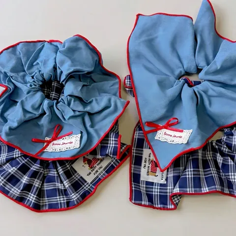 Vintage Marineblau Karomuster Stoff Haargummis Für Damen Koreanischer Lässiger Stil Übergroße Karo Haarbänder Kopfseil Dekor