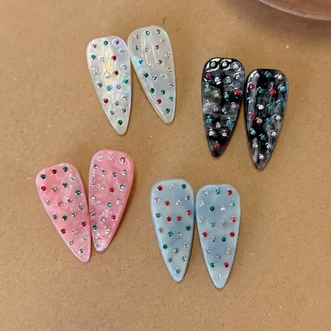 Korean Sweet Colorful Rhinestone Acetate Duckbill Hair Clip For Women Elegant Marble Texture Hair Accessories Hairpin