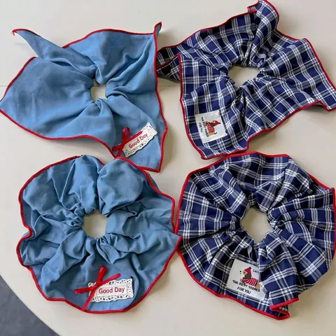Vintage Marineblau Karomuster Stoff Haargummis Für Damen Koreanischer Lässiger Stil Übergroße Karo Haarbänder Kopfseil Dekor