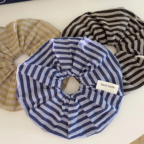 Korean Minimalist Striped Fabric Hair Scrunchie Retro Handmade Elastic Hair Band For Women Daily Fashion Accessories