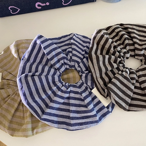 Korean Minimalist Striped Fabric Hair Scrunchie Retro Handmade Elastic Hair Band For Women Daily Fashion Accessories