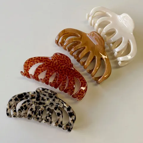 Vintage Acetate Hair Claw Clip Retro Wood Grain Leopard Print Large Shark Clip Elegant Versatile Hair Accessories For Women