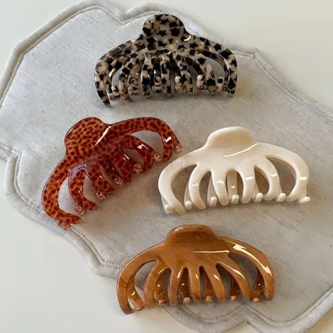 Vintage Acetate Hair Claw Clip Retro Wood Grain Leopard Print Large Shark Clip Elegant Versatile Hair Accessories For Women
