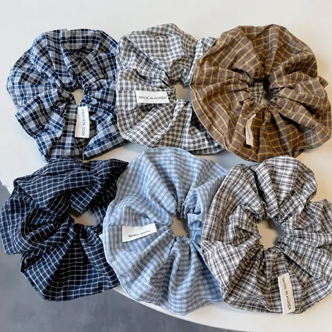 Vintage Korean Style Checkered Fabric Scrunchies For Women Handmade Elastic Hair Ties Casual Lazy Style Plaid Ponytail Holders Hair Accessories
