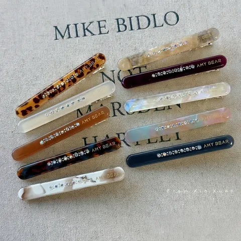 French Acetate Hair Clip With Rhinestones And Letters Elegant Marble Pattern Barrette For Women Daily Styling Accessory