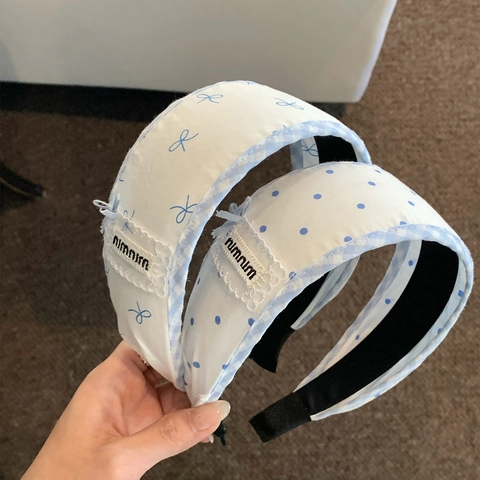 Diadema Estilo Coreano Lazo Lunares Ancha Acolchada de Tela Accesorios para el Cabello Mujer Tocado Decorativo