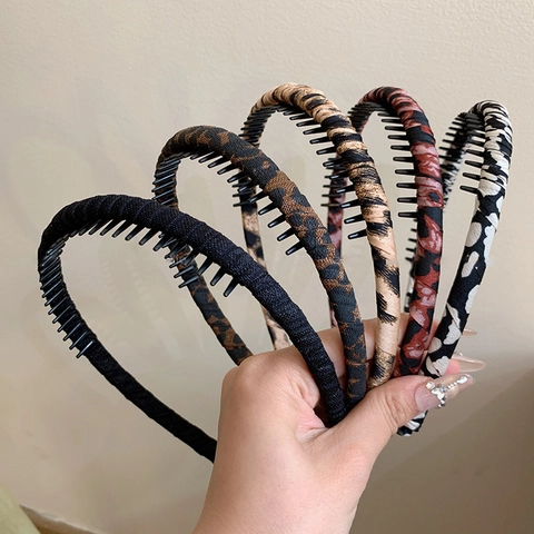 Diadema Antideslizante Con Estampado De Leopardo Con Dientes De Tela Envuelto En Plástico Para Mujer Lavado De Cara Accesorios Para El Cabello Diario