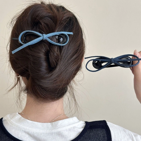 Damen Denim Schleife Haarspange Koreanischer Stil Elegant Twist Clip Für Hinterkopf Hochsteckfrisur Haarschmuck Für Den Alltag