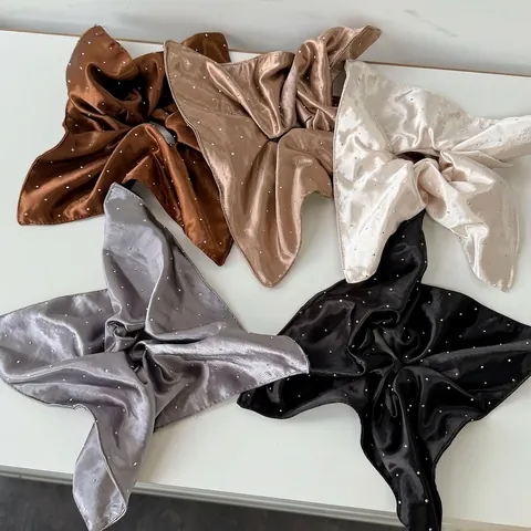 Elegante Koreaanse Vintage Satijnen Scrunchie Met Strassteentjes Hoge Elasticiteit Vierkant Haarelastiek Voor Dames Accessoires