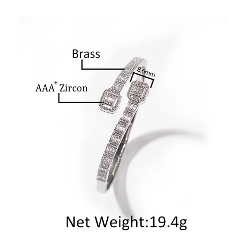 Hip Hop Brass Zirconia Bypass Bangle For Women Offset Square Micro Pave Gold Silver Plated Fashion Jewelry Open Bracelet