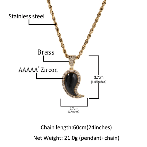 Hip Hop Paisley Hanger Ketting Koper Ingelegd Zirconia Zwart Waterdruppel Vorm Sieraden Touw Ketting Voor Dames Heren