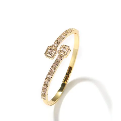 Hip Hop Brass Zirconia Bypass Bangle For Women Offset Square Micro Pave Gold Silver Plated Fashion Jewelry Open Bracelet
