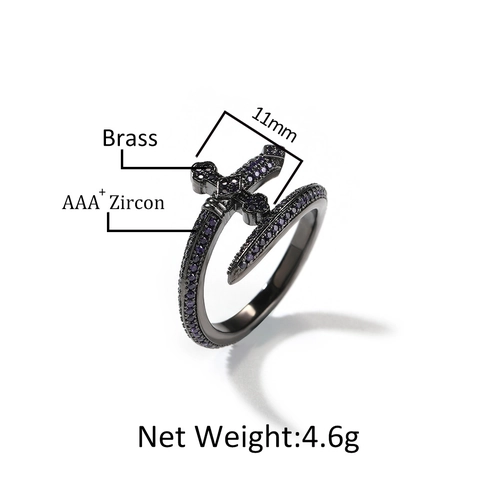 Bague Épée De Justice Hip Hop Vintage Pour Hommes Femmes Cuivre AAA Zirconia Micro Pavage Gothique Bague Anneau Bijoux Cadeau