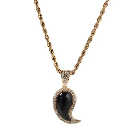 Hip Hop Paisley Hanger Ketting Koper Ingelegd Zirconia Zwart Waterdruppel Vorm Sieraden Touw Ketting Voor Dames Heren