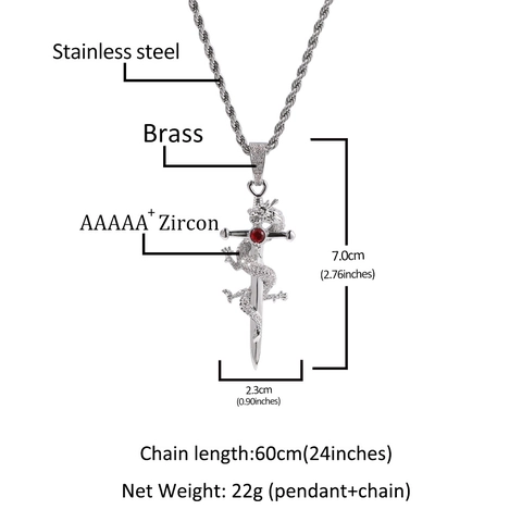 Collana con Ciondolo a Forma di Drago Avvolto Intorno alla Spada Hip Hop Catena a Corda in Acciaio Inox Gioielli Punk Gothic per Uomo