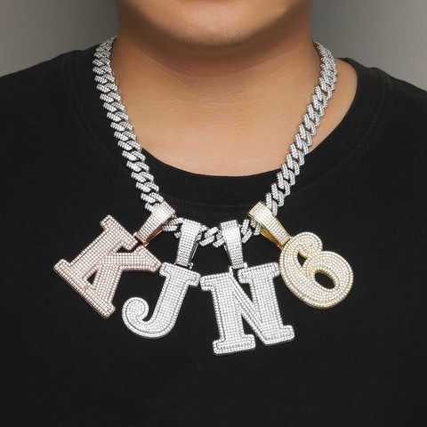 Κολιέ με Μενταγιόν Αρχικό Γράμμα Αριθμός Hip Hop Iced Out Για Άνδρες Γυναίκες Χρυσό Ασημί Επιμεταλλωμένο Κοσμήματα