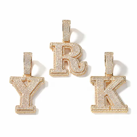 Collier Pendentif Initiale Lettre Nombre Hip Hop Glacé Pour Hommes Femmes Plqué Or Argent Bijoux en Cuivre Zircone