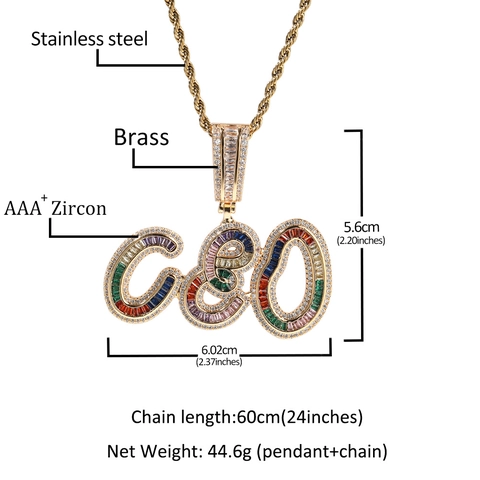 Collier Pendentif Alphabet DIY en Cuivre et Zirconia Style Hip Hop Personnalisé avec Chaîne Corde pour Hommes Femmes