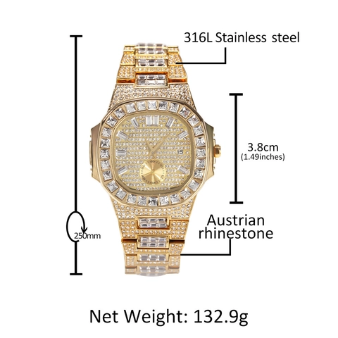 Lujoso Reloj de Cuarzo Cuadrado Punk Con Strass Iced Out Hip-Hop Moda Reloj de Pulsera Impermeabile Con Calendario Para Hombre