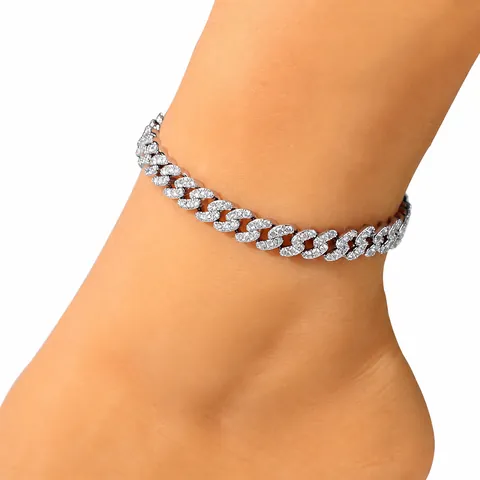 Hip Hop Cuban Link Anklet For Women Men Iced Out Zirconia Copper Foot Chain Jewelry Gold Silver Pink Trendy Body Accessory