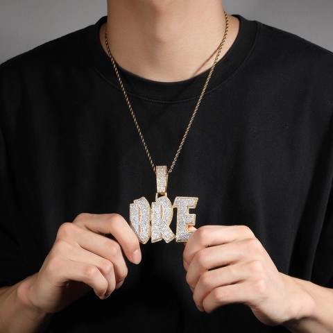 Collana con Ciondolo a Forma di Lettera dell'Alfabeto Iced Out Hip Hop Rame Pavé Zircone Catena a Corda Gioielli Personalizzati per Uomo Donna Streetwear
