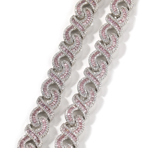 Collier Chaîne Cubaine Infini Hip Hop Iced Out Zirconia Baguette Cuivre Bijoux Rap Trend Unisexe Mode Bling Bijoux