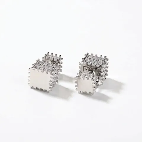 Hip Hop Iced Out Square Cubic Zirconia Stud Earrings For Men Women Copper Zirconia Geometric Fashion Jewelry Ear Studs
