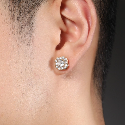 Hip Hop Brass Rhinestone Magnetic Stud Earrings No Piercing For Men Women Square Cross Snowflake Shape Fashion Jewelry