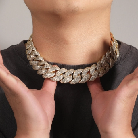Hip Hop Chunky Cuban Link Chain Copper Micro Inlaid Zirconia Iced Out Gold Silver Plated Men Necklace Jewelry