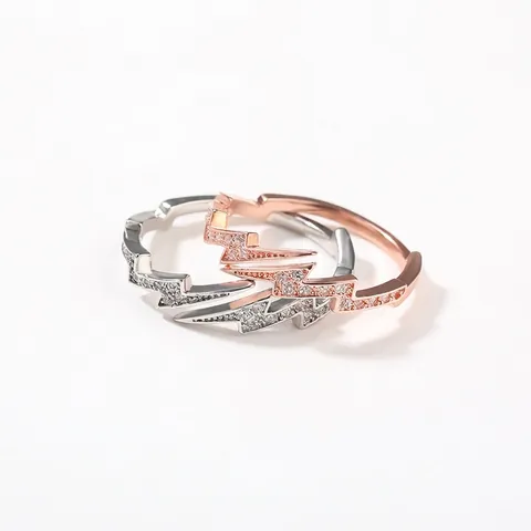 Cool Hip Hop Lightning Bolt Ring For Women Men Copper Inlaid Zirconia Open Adjustable Finger Ring Fashion Personality Jewelry