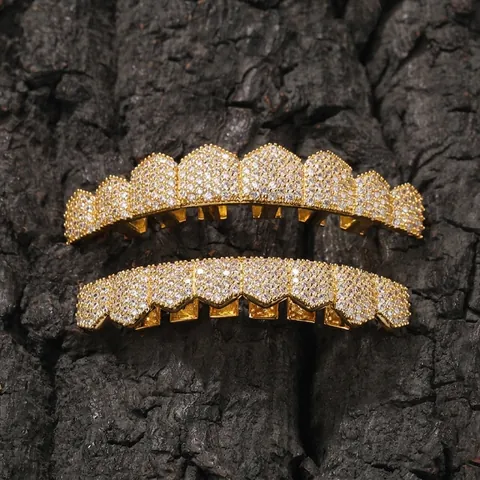 Hip Hop Koper Zirconia Tanden Grillz Goud Zilver Verguld Gewaagd Overdreven Lichaamssieraden Voor Feest Performance Unisex Accessoire