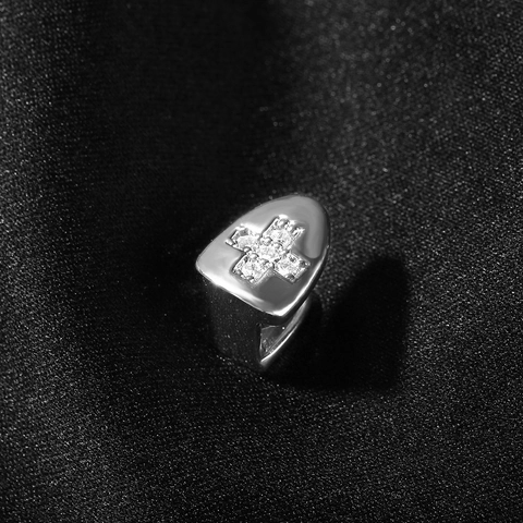 Hiphop Koperen Kruis Enkele Tand Grillz Iced Out Strass Tand Sieraden Voor Mannen Vrouwen Goud Zilver Vergulde Grill