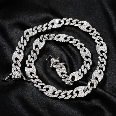 Iced Out Hip Hop Men Necklace Bracelet Copper Zirconia Pave Cuban Link Marina Pig Nose Chain Streetwear Jewelry Gold Silver