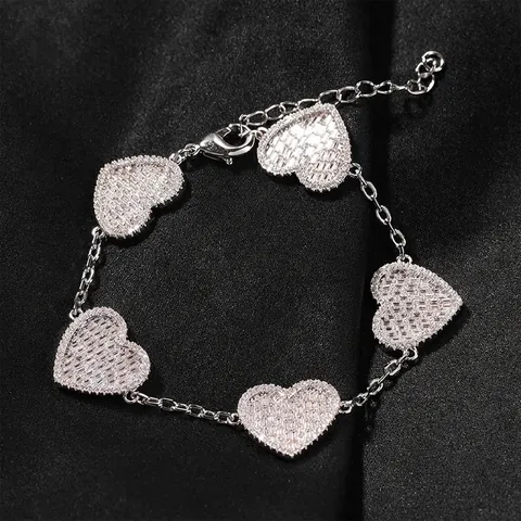 Trendy Heart Shape Copper Bracelet With Zirconia Inlaid Luxury Hearts Link Chain Bracelet For Women Hip Hop Jewelry Accessory