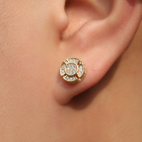 Hip Hop Round Zircon Stud Earrings Brass Gold Silver Plated Screw Back Iced Out Jewelry For Men Women Party Fashion Accessory