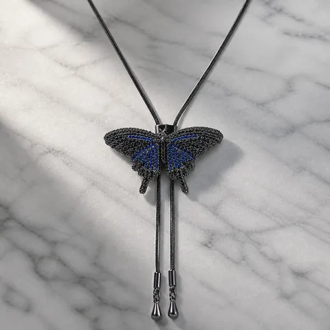 Hip Hop Kupfer Zirkonia Schmetterling Bolo-Krawatte Halskette Für Herren Damen Lange Edelstahl Schlangenkette Tier Schmuck Geschenk