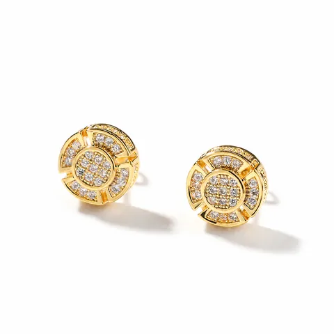 Hip Hop Round Zircon Stud Earrings Brass Gold Silver Plated Screw Back Iced Out Jewelry For Men Women Party Fashion Accessory