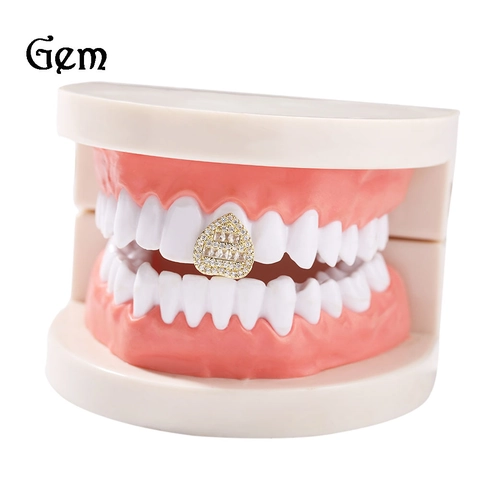 Hip Hop Heart Shaped Grillz Copper Inlaid Zirconia Teeth Decoration For Men Women Gold Silver Plated Iced Out Jewelry