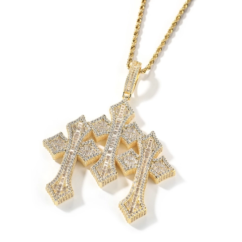 Collana con Ciondolo a Tripla Croce Hip Hop in Rame con Zirconi Baguette Incastonati Gioielli in Stile Gotico per Uomo Donna
