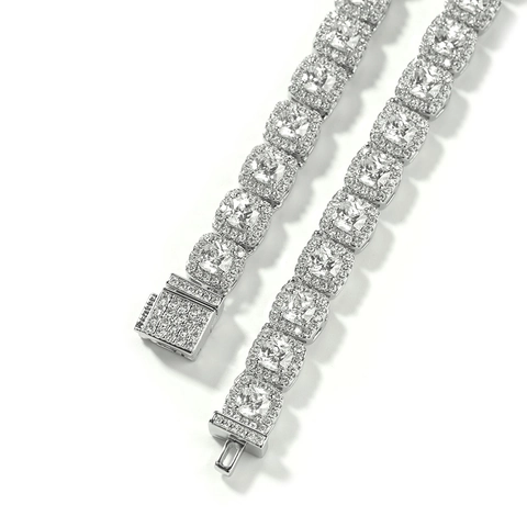 Hip Hop Iced Out Square Zirconia Tennis Chain Copper Necklace Bracelet Bling Party Jewelry For Men Women