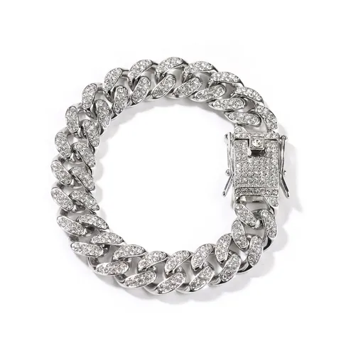 Bracciale Maglia Cubana Hip Hop da Uomo Lega Oro Argento Catena con Strass Gioielli Personalizzati Streetwear alla Moda