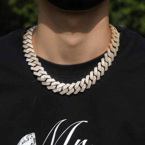 Collana Iced Out Cuban Link da Uomo Hip Hop Rame Zirconia Doppia Fila Gioielli Spessi Regalo di Moda