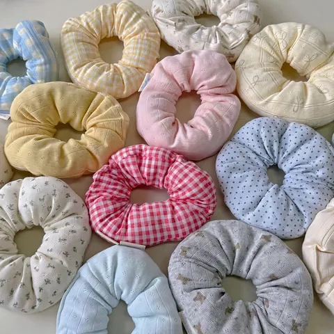 Elastico per Capelli in Tessuto a Quadretti Floreale Stile Coreano per Donna Grandi Elastici Imbottiti in Cotone Vintage Gingham