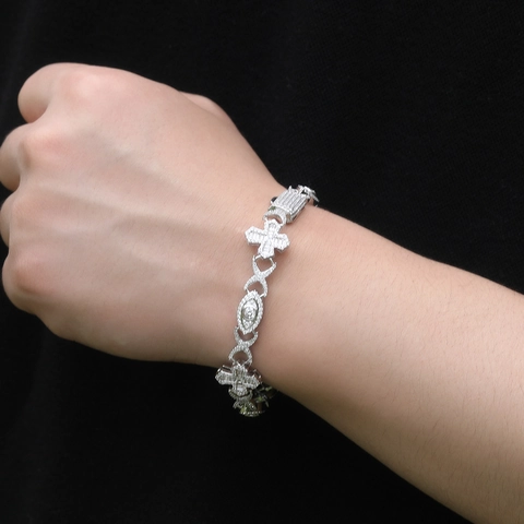 Hip Hop Uomo Rame Zirconia Bracciale Iced Out Croce Malocchio Braccialetto Retro Moda Gioielli Regalo Per Uomini Oro Argento