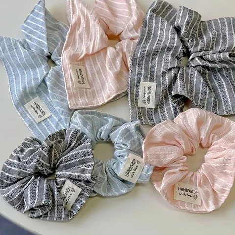 Scrunchies in Tessuto a Righe Stile Coreano Preppy Sweet Elastici per Capelli Fatti a Mano Rosa Blu Grigio Accessori per Capelli