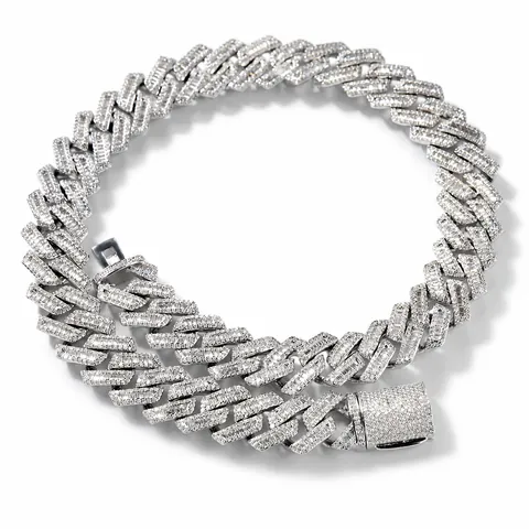 Hip Hop Wide Cuban Link Chain Necklace Copper Inlaid Zirconia Baguette Round Rhinestone Iced Out Jewelry Gold Silver Necklace Men