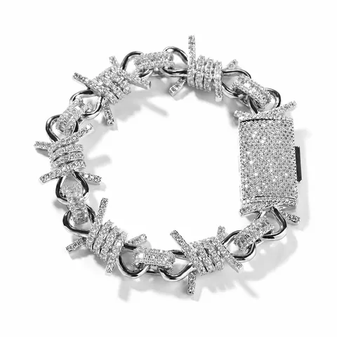 Hip Hop Copper Barbed Wire Necklace For Men Iced Out Rhinestone Thorn Chain Punk Streetwear Jewelry Gold Silver Necklaces