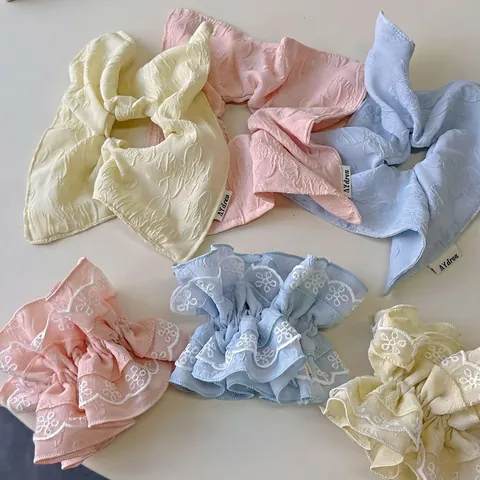 French Style Lace Scrunchie Soft Elegant Jacquard Fabric Hair Tie For Women High Elasticity Hair Accessories Ribbon Scarf Hair Rope