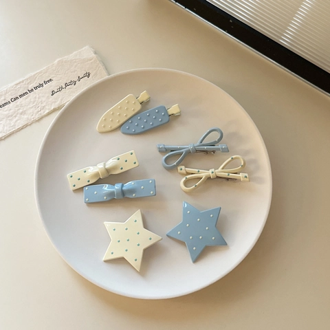 Dolci Fermagli per Capelli a Pois Fiocco Crema Blu Stella Fermagli a Becco d'Anatra Ragazze Donna Accessori per Capelli
