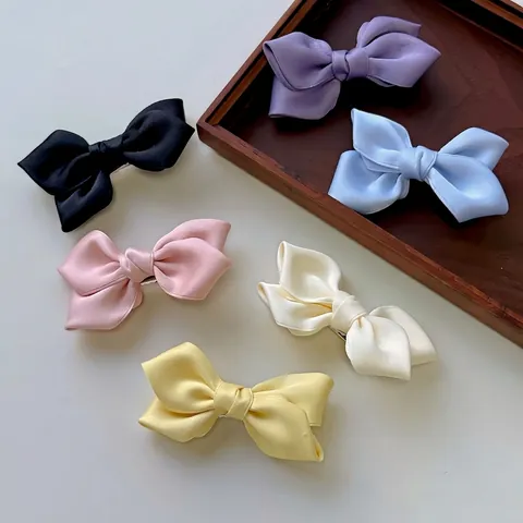 Pinzas para el Cabello de Lazo de Satén para Mujeres Niñas Elegante Lazo de Tela Pinzas de Cocodrilo Horquilla Estilo Coreano Accesorios